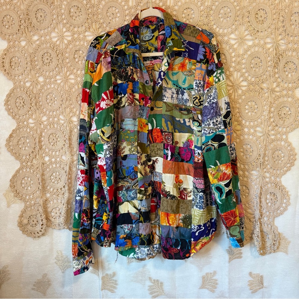 335 // 1990's Vintage Handmade Patchwork Button D… - image 1